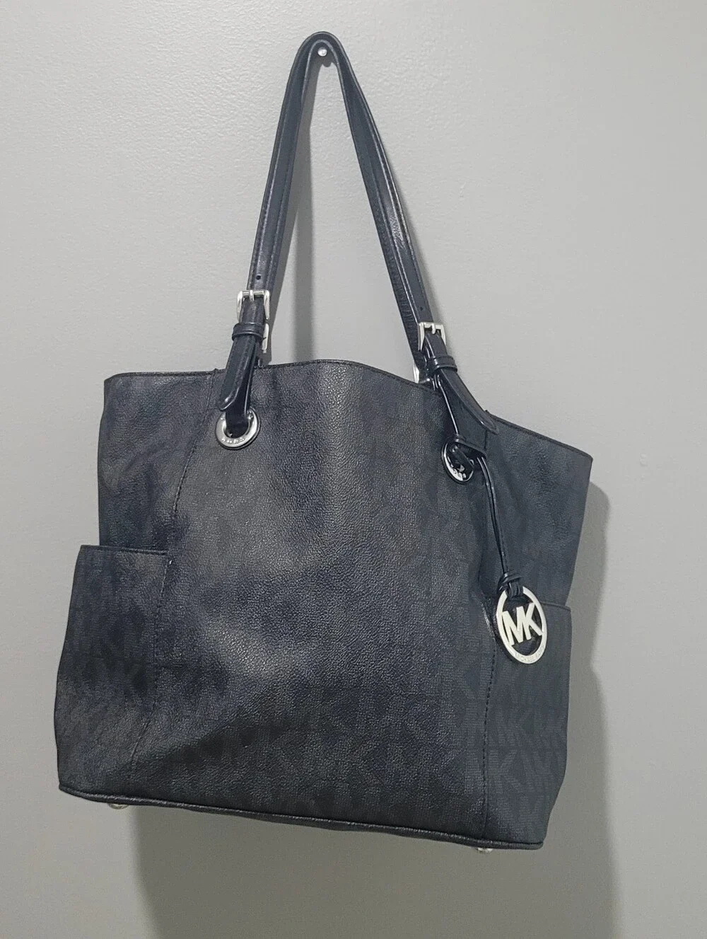 Michael Kors Black & Grey Signature Large Tote Bag 15x11 Free Shipping